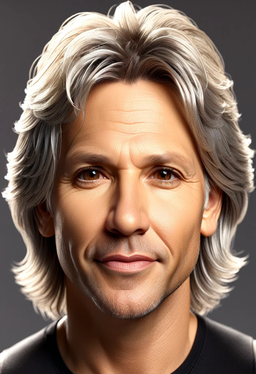 A man named Lineker, 45 years old, with light hair and brown eyes, whose face resembles the singer Jon Bon Jovi, would likely have a very distinctive and attractive appearance. If we imagine this Lineker, he would have striking features that could be described as follows: