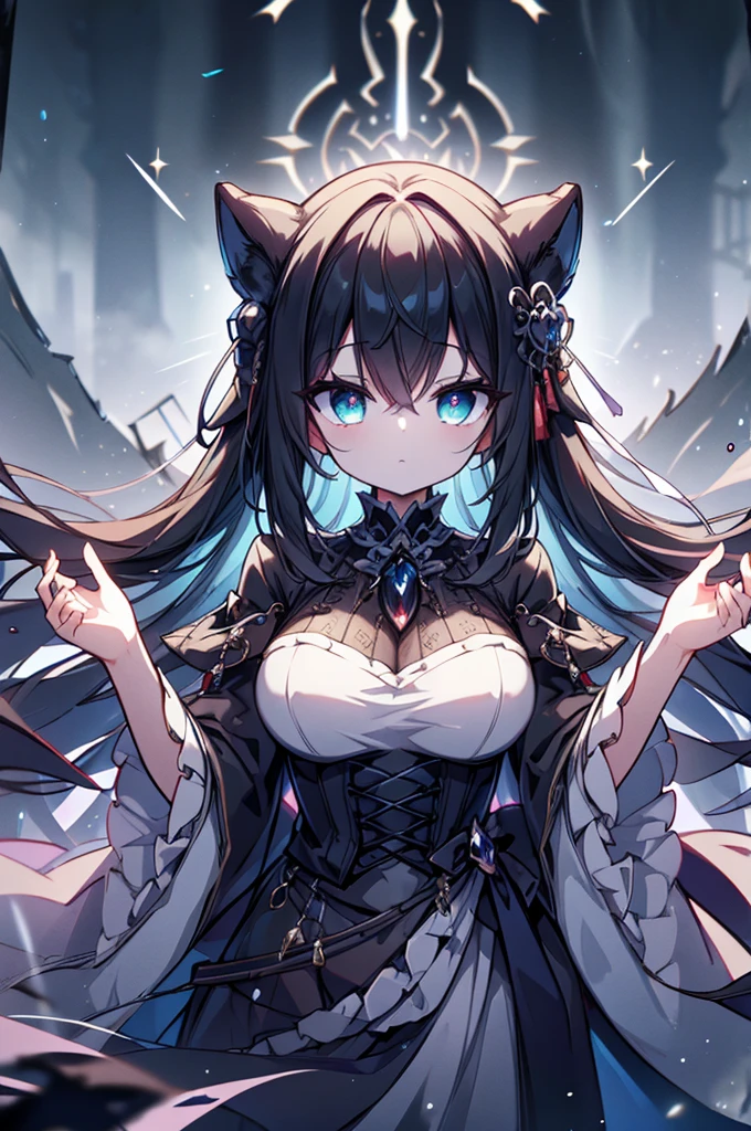 ((((Obra maestra, La mejor calidad, ultrahigh resolution)))), 1girl, standing, (cute maid costume), ((long pure brown hair, hair over eye)), long hair cut, pale skin, ((red eyes)), glowing_eyes, neon eyes, (ultra detailed eyes:0.7, beautiful and detailed face, detailed eyes:0.9), ((centered)), smile, ((wide shot)), facing viewer, ((vibrant background, bright lighting, summer, sunlight)), flat chested, looking at viewer, ((half closed eyes)), ((perfect hands)), (((head:1, arms, hips in view, elbows, arms, legs, in view))), ((hands behind back)), empty eyes, beautiful lighting, ((outside, outdoors)), defined subject, head tilt, (((gritty)), ((creepy)), ((cool)), ((beautiful)), (((SFW))), blue eyes