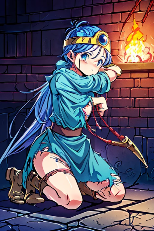 (((Dragon Quest 3 Costume)))、(((wise)))、(((Almost dead)))、(((hang)))、(((suffering)))、(((Your clothes are torn)))、((Make the most of your original images))、((It is violently destroyed))、(((cadaver)))、(((Hanging)))、(((Weaknesses)))、((Bloodstained))、((Stockings are torn))、((Best image quality、8K))、Ultra-high resolution、(((be hit by a fire attack)))、(((There are many scars)))、(((be hit hard)))、(((Tied up with string)))、(((Get down on one knee)))、(((Defeated)))、(((Bleeding from the wound)))、(((Get down on one knee)))、(((Tied up with rope)))、(((Real)))