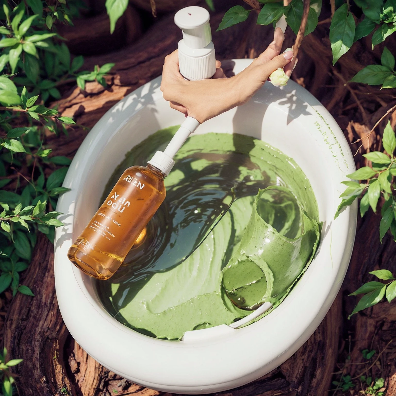 body wash,HD,high quality,product design,A bottle in the sun,Blurred background,fresh and natural