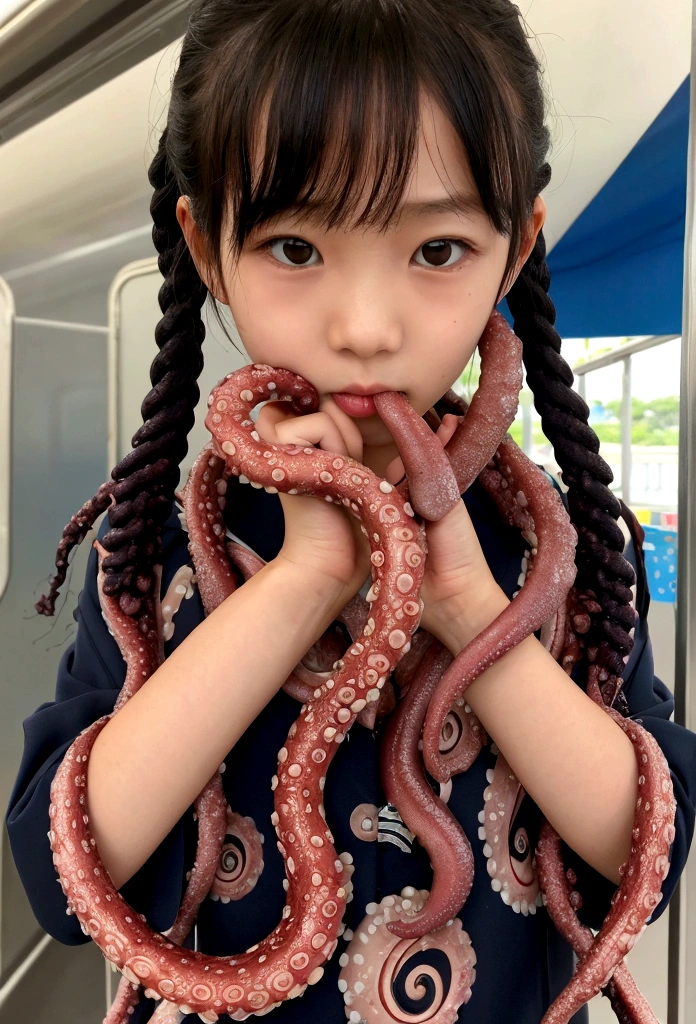 ,Tentacles,Entangled,Tentaclesに責めらている,Dripping,Torn clothes,In the mouth,,train