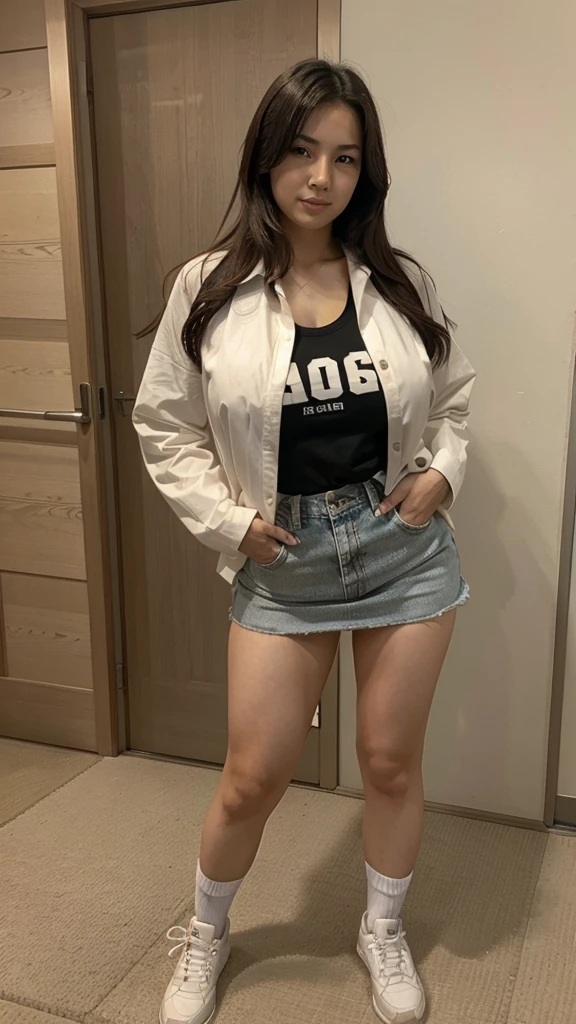 MATURE WOMAN JAPAN WEARING HIGH SCHOOL SHIRT, BIG BREAST, FULL BODY