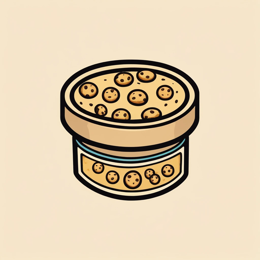 {cookie box}, { Game icons }, Worn Label, Simple Illustration, Brand Logo, Hand-Drawn Style, Moderate Saturation, solid color background, correct, logo