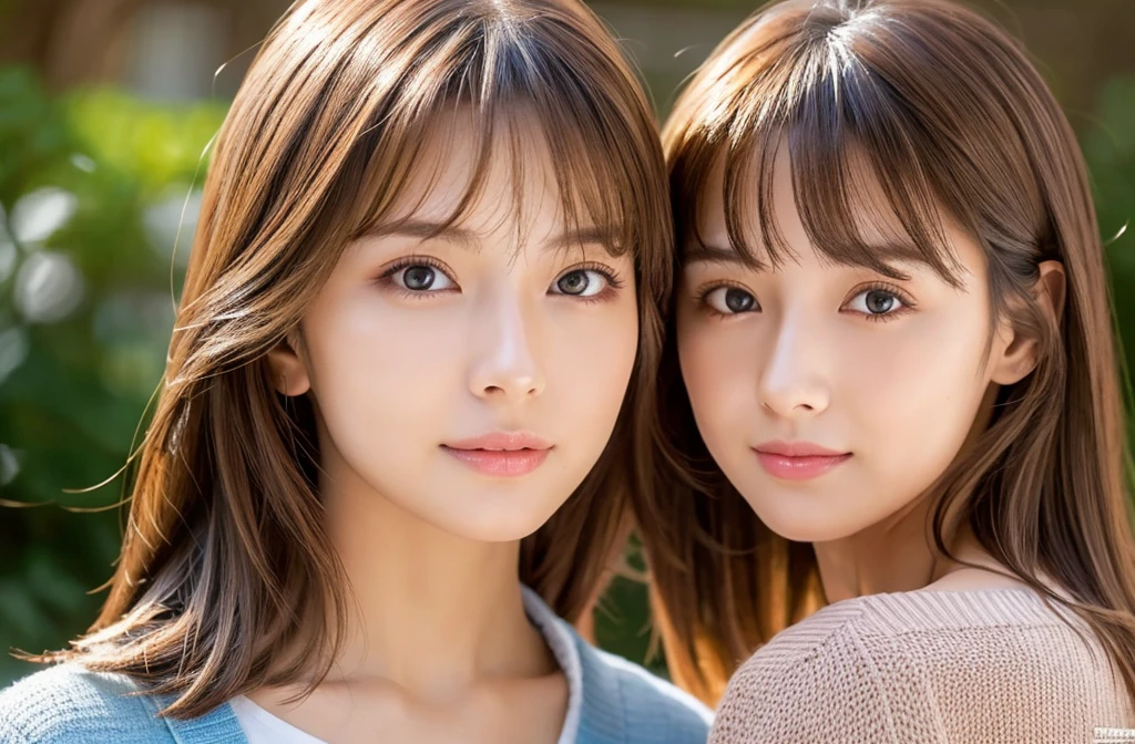 8K, top-quality, masterpiece, realisitic, Photorealsitic, ultra-detailliert, Natural sunlight, extremely detailed face and skin, A detailed eye, Highly detailed face-to-skin intermediate shots, Beautiful woman looking at camera, sexy pose, Beautiful face, Realistic face, Detailed face, Beautiful hairstyle, Realistic eyes, Detailed eyes, Realistic skin, Detailed skin, Beautiful skin, Attractive, A hyper-realistic, Sexy cardigan, Gentle, Brown hair, cute Japanese girls, Full body