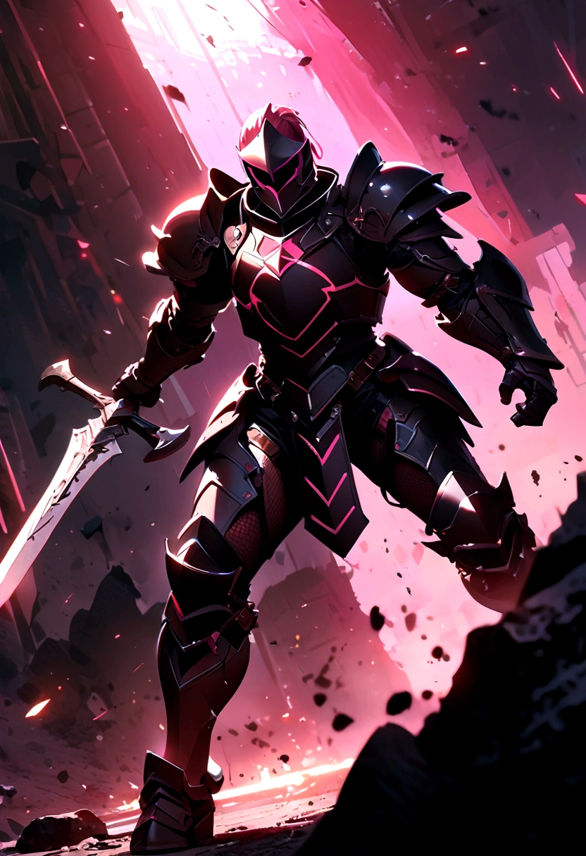 Combat Actions, Holding Weapons, Full Body,pink hair, Super Sexy ,ultra-detailed, ((High resolution)),((high detailed)),knight Armor, Frontal