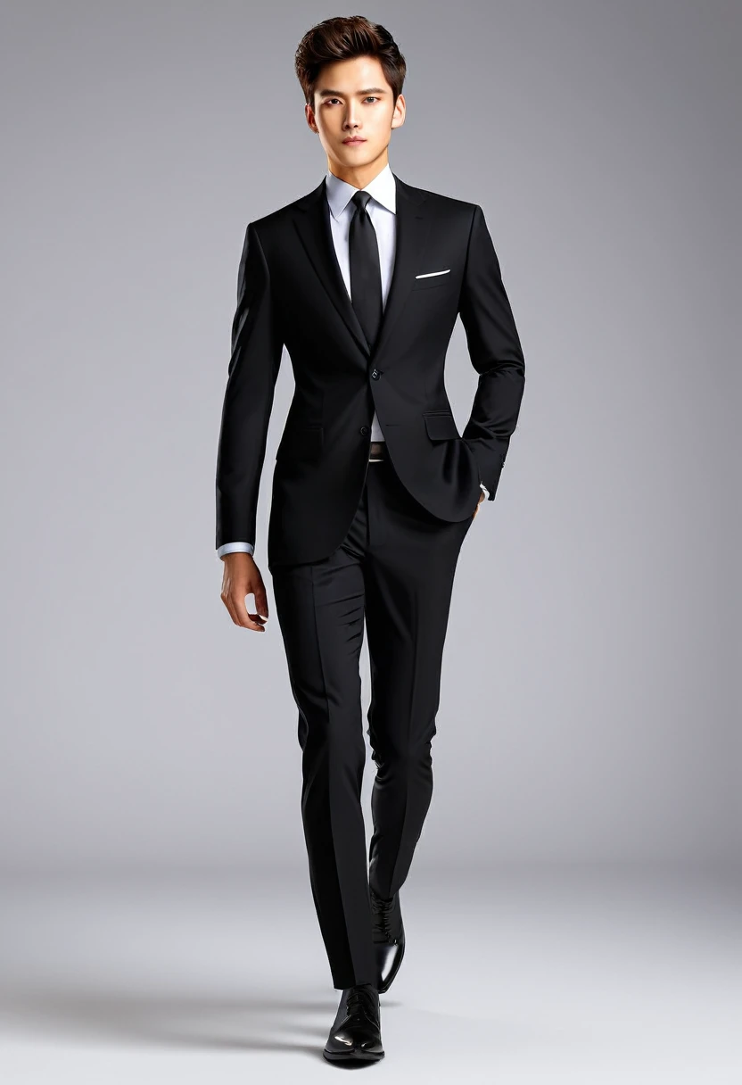 he is leaving your office, he is wearing a black suit with black pants