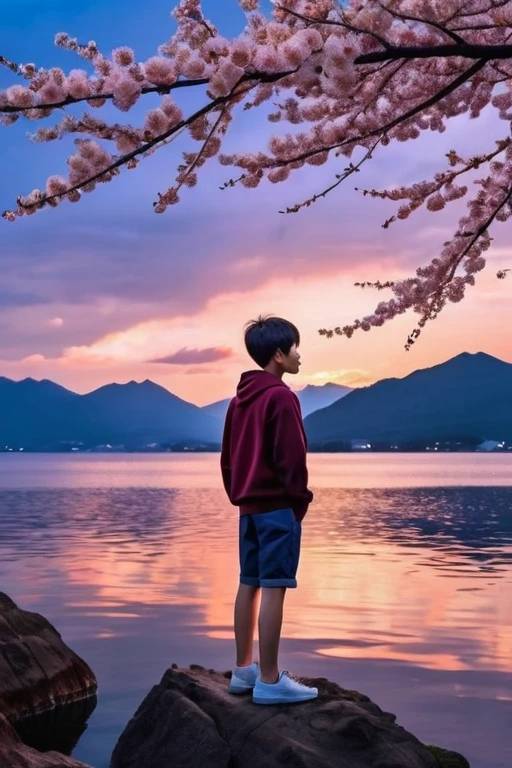(masterpiece:1.35),(最high quality:1.4),8K,Super detailed,photograph,(Ultra-realistic:1.4),Art composition,(One boy:1.48),Asian slim boy,(alone:1.44),short hair,Perfect Skin,(Very fine hair),(Very fine grain),Perfect Fingers,Natural skin texture,Brown eyes,Stormy Skies,(Twinkling Star,Sunset gradient,Mountain silhouette,cherry blossoms,City skyline,Neon Light,Sea horizon,Mysterious Forest,ancient ruins,Crystal Lake,Floating Island,Bioluminescent Water,high quality,night,High resolution:1.48),Bokeh:3,