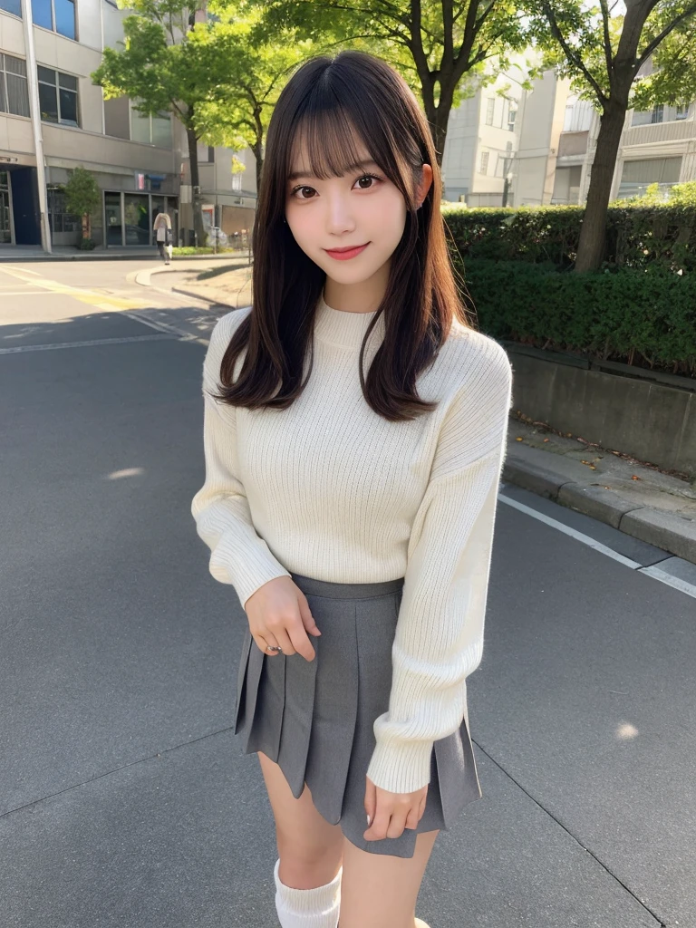 (8k, ultra high res) (best quality) (photo-realistic) (ultra detailed skin), light shadow, Natural lighting, looking_at_viewer
1girl,(Japanese ,kogal),smile,miniskirt,sweater_vest,long_hair,outdoors,((long-white-slouchy-socks)and loafers, ), tree, streetgrey_skirt,building,pleated_skirt