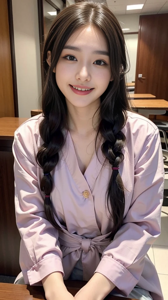 Raw photo、Ultra-realistic、Ultra detailed face、Detail lips、Detailed eyes、High school girl smiling showing her teeth、Long Hair:1.1、chest、Visible curves、Laughing with your mouth open 、Tokyo city角、 Whole body、( Slender body)、(Long Hair)、Big Breasts、Idol、(pastel colour)、18-year-old、Small face、Braid、 Tokyo city、Long beautiful legs 1.2、Curved waist、flower、uniform、blouse、Wide forehead