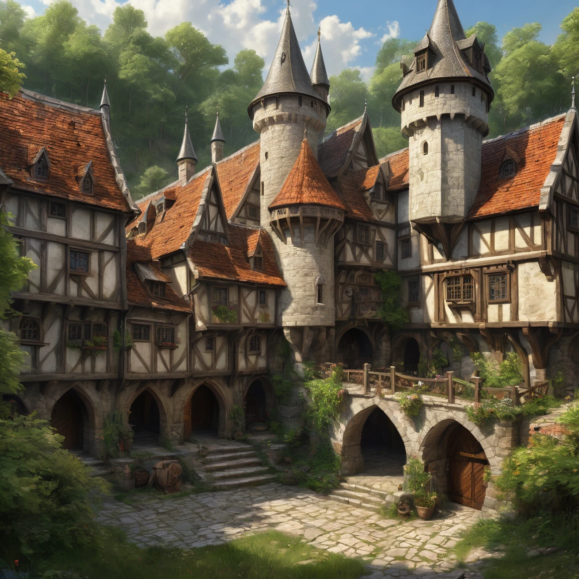 ((best quality)), ((masterpiece)), ((realistic,digital art)), (hyper detailed), (kislev ambassy), ground view, (medieval fantasy style)