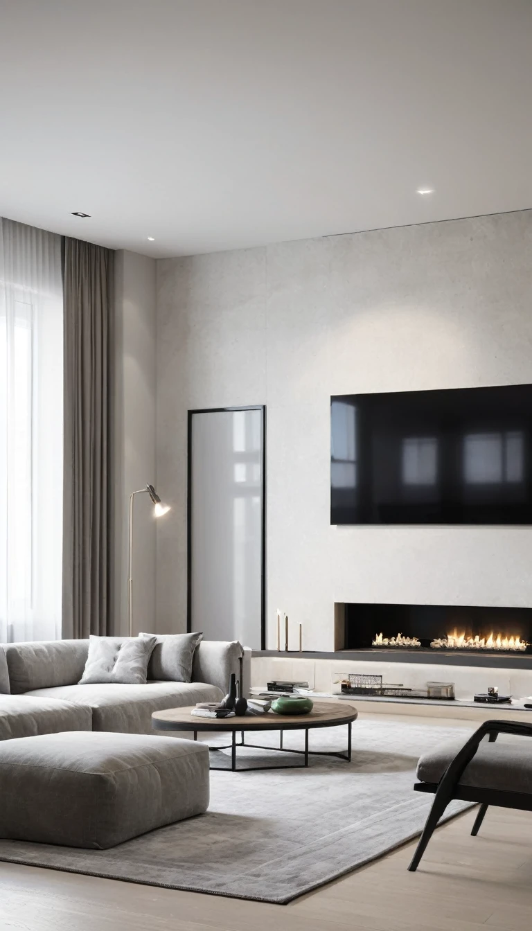large living room in a modern minimalist style,