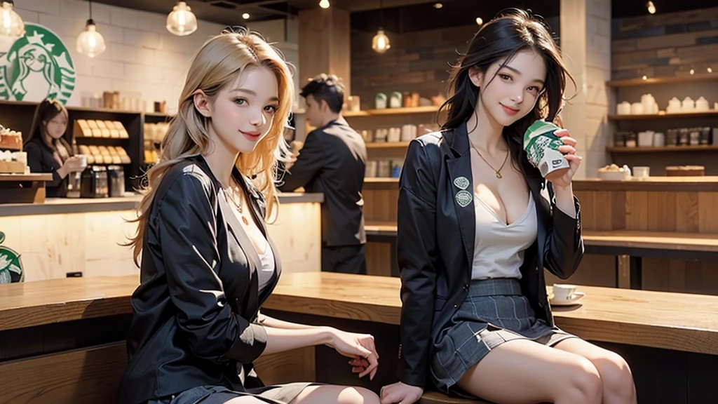 8K、RAW Photos、Highest quality、Super detailed、Super Resolution、Ultra HD、8K壁紙、Amazing details
(((night,真night中))),((Perfect Anatomy:1.2,Realistic:1.3,RAW Photos:1.3,masterpiece、Highest quality、Ultra - High resolution、High resolution、Highly detailed CG、8K)),Cowboy Shot,((attractive way to sit)),1 female,alone,18-year-old、High school girl beautiful girl,Japanese,((Beautiful and graceful face and eyes:1.2,Big beautiful eyes:1.3,)),blonde,Long Hair,(Center parted hair:1.4,amount),Medium Chest,Slender body,Small Head:1.3,skinny,(Brown Skin:1.4),(Oily skin,Glowing Skin,Shiny skin,Sweat:niform、Dark blue blazer jacket、Checkered pleated mini skirt),Dirty back alley、Tokyo、((Turn your body forward))
(((((Inside the Starbucks store)))))、16歳のFemale studentの女、((((Eat cake、Drink coffee、smile))))、((Heart Necklace、Gold bracelet))((Young face))
(((((Stylish interior)))))、
(((Female student)))
((Emphasize cleavage))
((((Woman sitting at the window seat))))