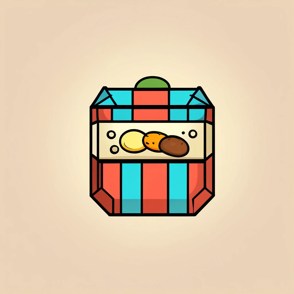 {food box}, { Game icons }, Worn Label, Simple Illustration, Brand Logo, Moderate Saturation, solid color background, correct, logo, dusty, Realism