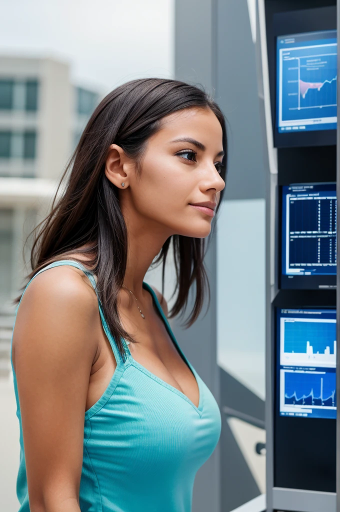 A woman Quickly accessing the data and analyzing the wheather data 