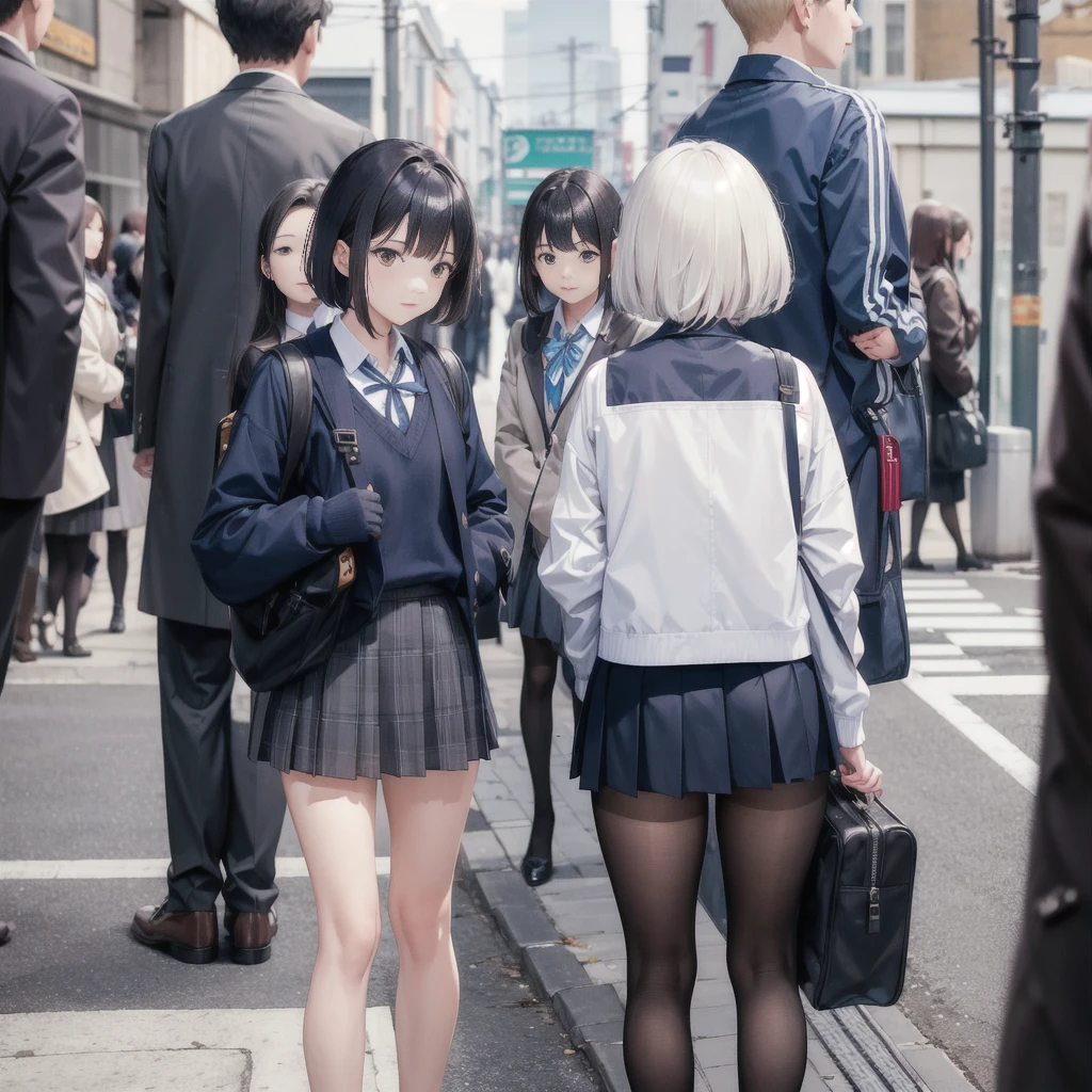 Man standing next to a train々Group of, photograph, Umeo Kenei Toshi, tumbler, Wearing skirts and pantyhose, school bag, hidden camerphotograph, Sexy Style, White jacket,  Blurry, Two Women, dark blue, fart, Align Right, Runway, Asian, photograph, Alliance, Atmospheric、Flip up the skirt
