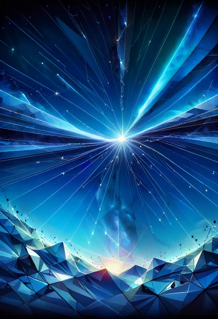 Dream Blue，Starry sky background，Crystal clear，Detailed depiction，Wide Angle，Global，HD，The streamer flashes