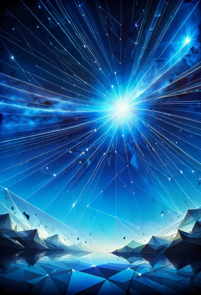 Dream Blue，Starry sky background，Crystal clear，Detailed depiction，Wide Angle，Global，HD，The streamer flashes