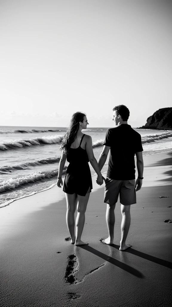 Couple,White people,Black and white photography,young,Beach