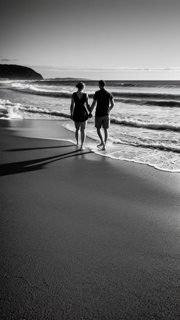 Couple,White people,Black and white photography,young,Beach