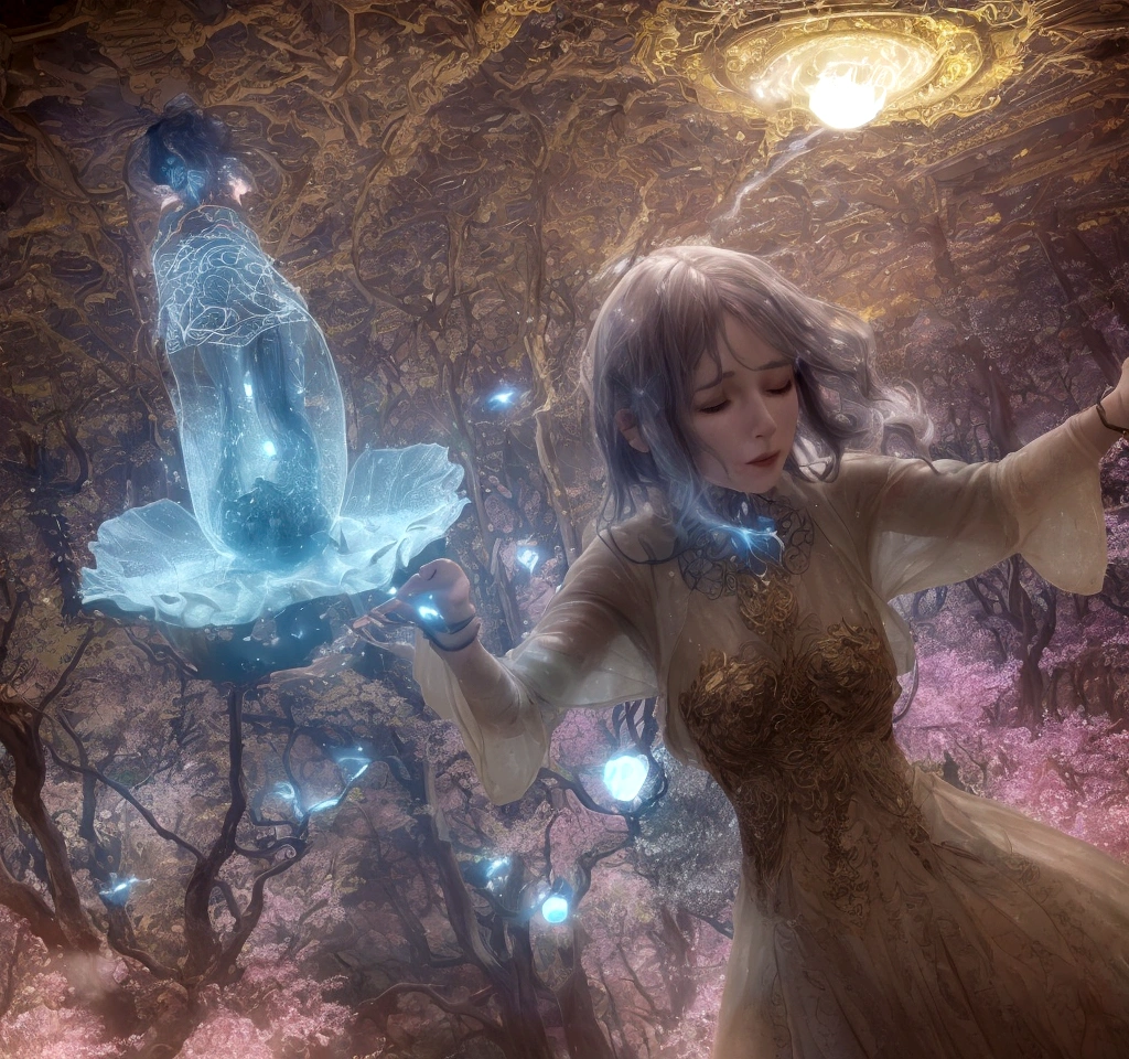a woman levitating in a surreal, dreamlike environment, realistic, photorealistic, highly detailed, full action poses. surrounded by glowing magnetic energy fields, ethereal, otherworldly, warm color palette, dramatic lighting, cinematic composition¡Descubre los Secretos de la Levitación Magnética!