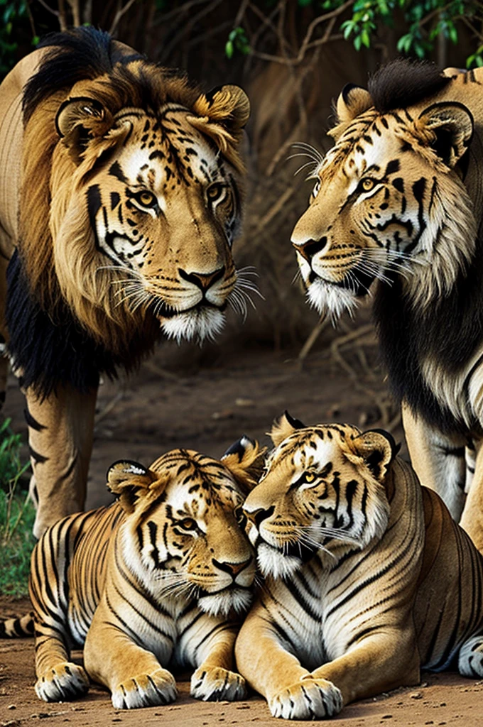A lion caring for his tigress