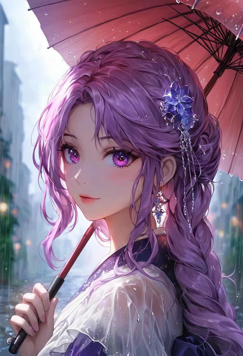 hydrangea、umbrella、Gal、ice、Particles that glow throughout、Dimly、rain、Fisheye Lens:1.2、depth、far and near method