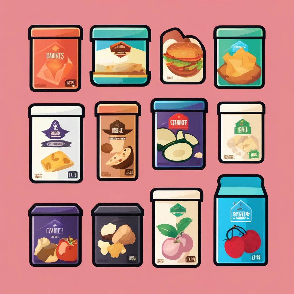 {food box}, { Game icons }, Worn Label, Simple Illustration, Brand Logo, Moderate Saturation, solid color background, correct, logo, dusty, Realism