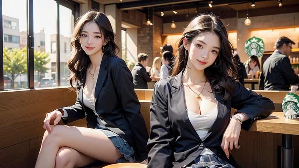 8K、RAW Photos、Highest quality、Super detailed、Super Resolution、Ultra HD、8K壁紙、Amazing details
(((night,真night中))),((Perfect Anatomy:1.2,Realistic:1.3,RAW Photos:1.3,masterpiece、Highest quality、Ultra - High resolution、High resolution、Highly detailed CG、8K)),Cowboy Shot,((attractive way to sit)),1 female,alone,18-year-old、High school girl beautiful girl,Japanese,((Beautiful and graceful face and eyes:1.2,Big beautiful eyes:1.3,)),blonde,Long Hair,(Center parted hair:1.4,amount),Medium Chest,Slender body,Small Head:1.3,skinny,(Brown Skin:1.4),(Oily skin,Glowing Skin,Shiny skin,Sweat:niform、Dark blue blazer jacket、Checkered pleated mini skirt),Dirty back alley、Tokyo、((Turn your body forward))
(((((Inside the Starbucks store)))))、16歳のFemale studentの女、((((Eat cake、Drink coffee、smile))))、((Heart Necklace、Gold bracelet))((Young face))
(((((Stylish interior)))))、
(((Female student)))
((Emphasize cleavage))
((((Woman sitting at the window seat))))