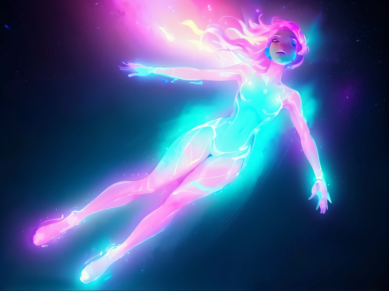 a full body shot up of a person floating in the air with a neon body, 3 d neon art of a womens body, human glowing, glowing aura around her, jen bartel, glowwave girl portrait, liquid glowing aura, astral projection, quality astral projection render, glowing with colored light, glowing neon skin, glowing aura, magical fairy floating in space, female floating, a close up of a person floating in the air with a neon body, 3 d neon art of a womens body, human glowing, glowing aura around her, jen bartel, glow wave girl portrait, liquid glowing aura, astral projection, quality astral projection render, glowing with colored light, glowing neon skin, glowing aura, magical fairy floating in space, female floating