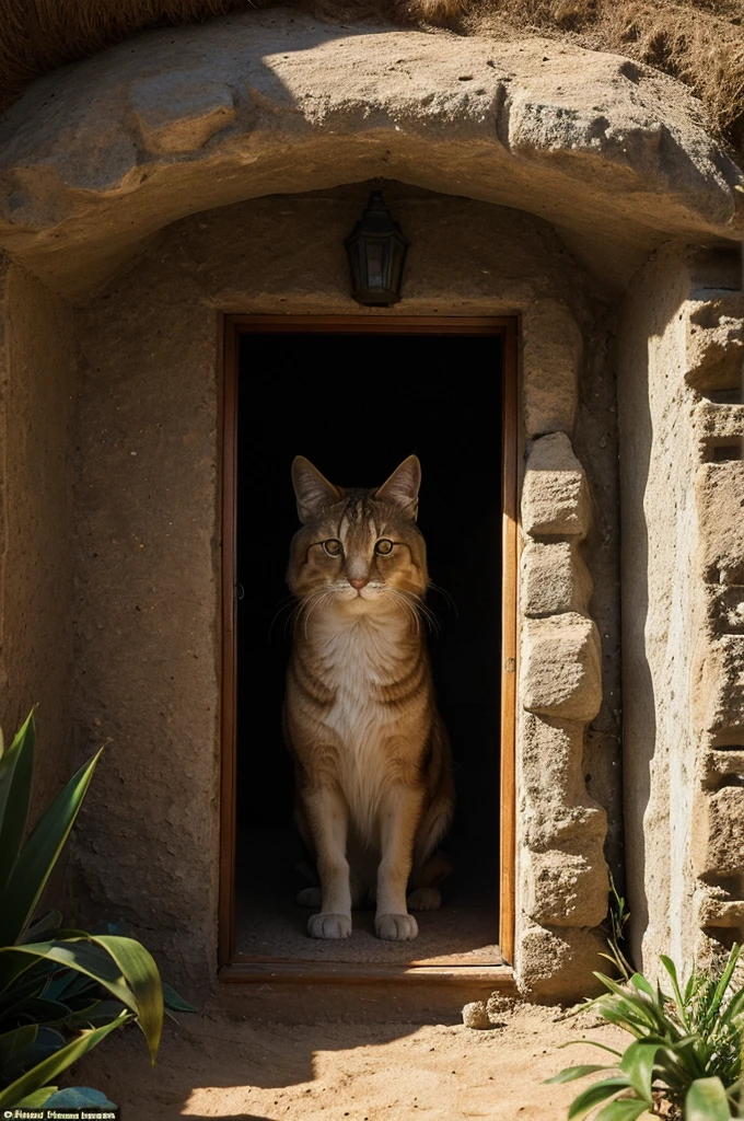 Looking Forward: Show Fluffy at home, looking out from his cozy burrow with anticipation, imagining future adventures beyond the secret door, with a sense of wonder and excitement.