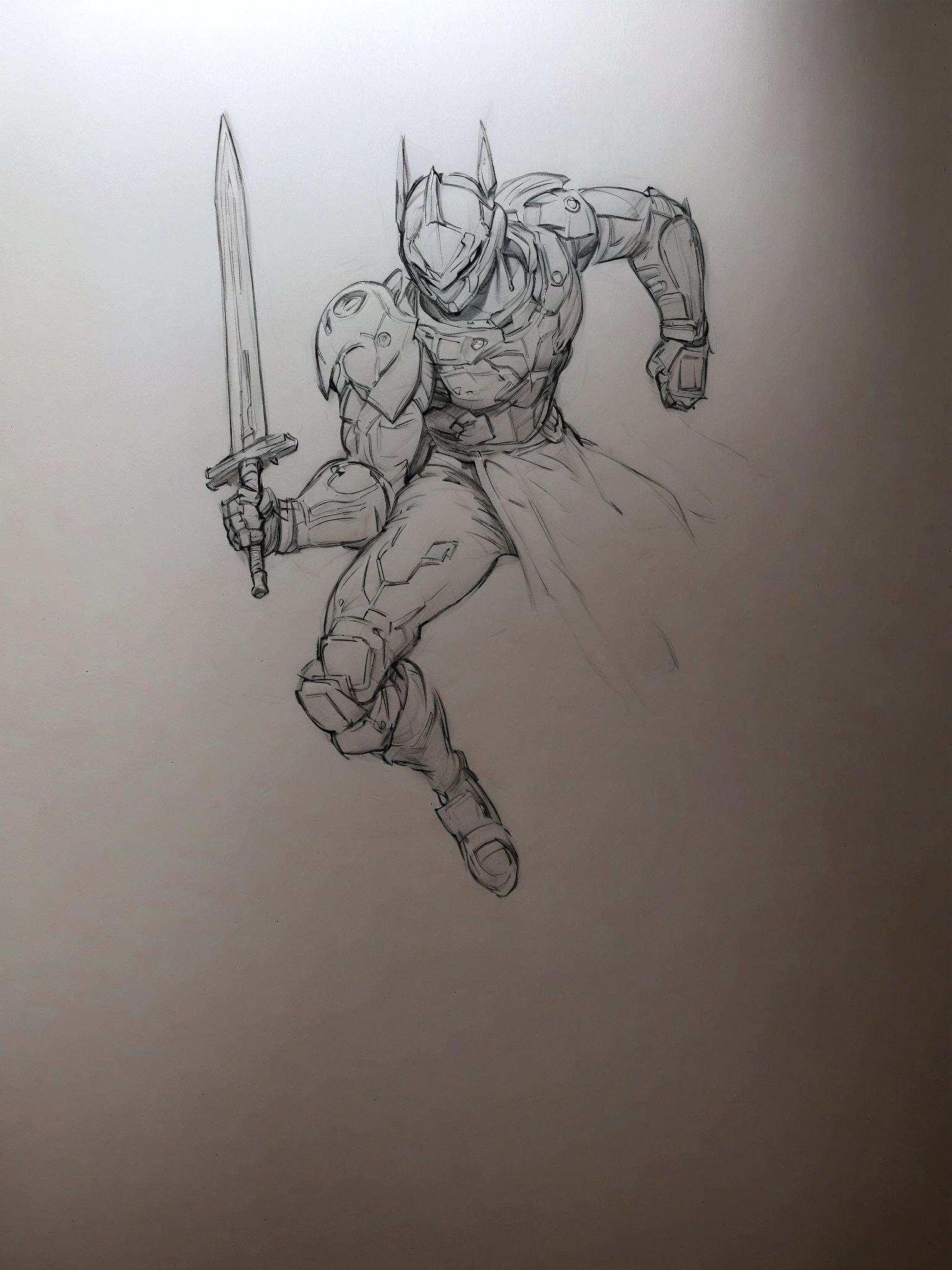 Wearing a helmet、Drawing of man holding sword, Detailed pencil drawing, Thick outline, Detailed but rough, Thick outline, outline sketch, Thick outlines, The light of the torch. sketch, Inspired by Simon Bisley, rough sketch, Doomfist in Overwatch, pencile and ink, Heavy two-tone shadow, Ink Outline, Accurately drawn details, loose pencil sketch