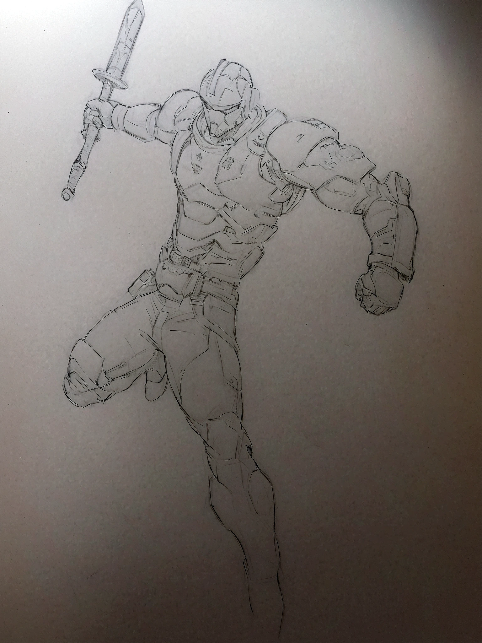 Wearing a helmet、Drawing of man holding sword, Detailed pencil drawing, Thick outline, Detailed but rough, Thick outline, outline sketch, Thick outlines, The light of the torch. sketch, Inspired by Simon Bisley, rough sketch, Doomfist in Overwatch, pencile and ink, Heavy two-tone shadow, Ink Outline, Accurately drawn details, loose pencil sketch