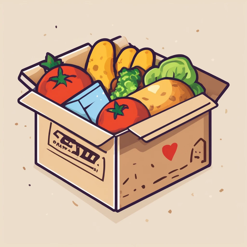 {food box}, { Game icons }, Worn Label, Simple Illustration, Brand Logo, Moderate Saturation, solid color background, correct, logo, dusty, Realism