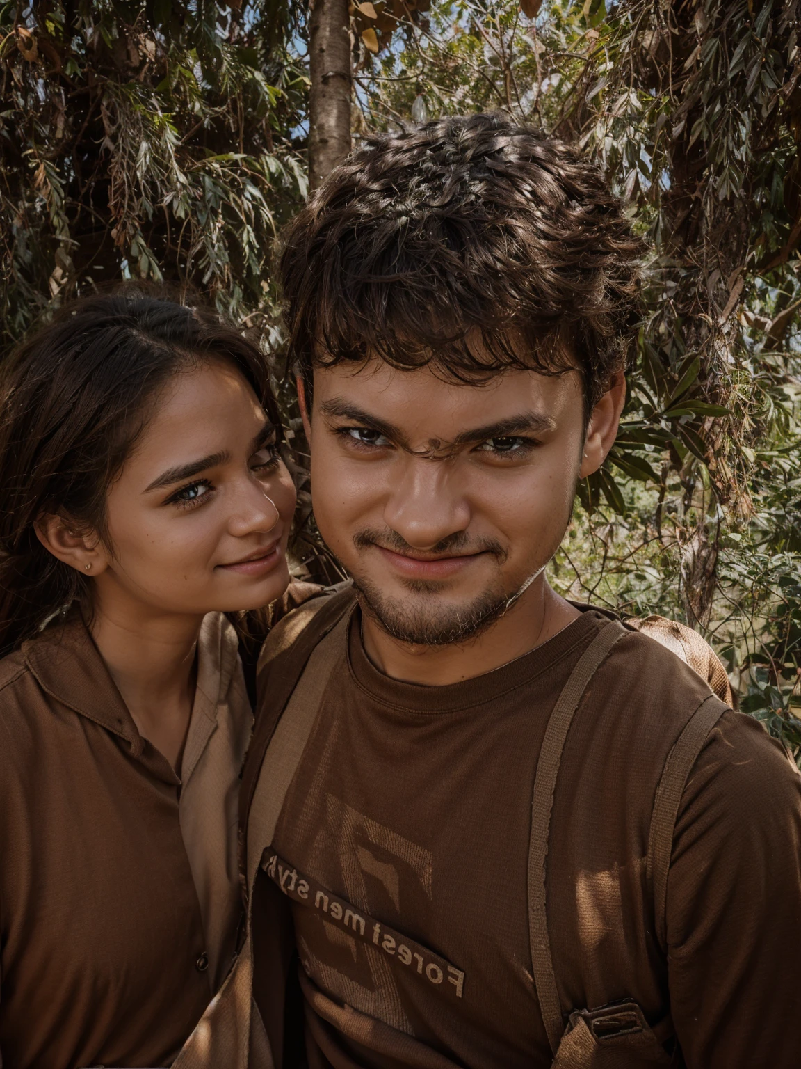 Cute couple, don't change the outfit and background. Make face super realistic 8k ,remove extra scratches lines on girl's face .