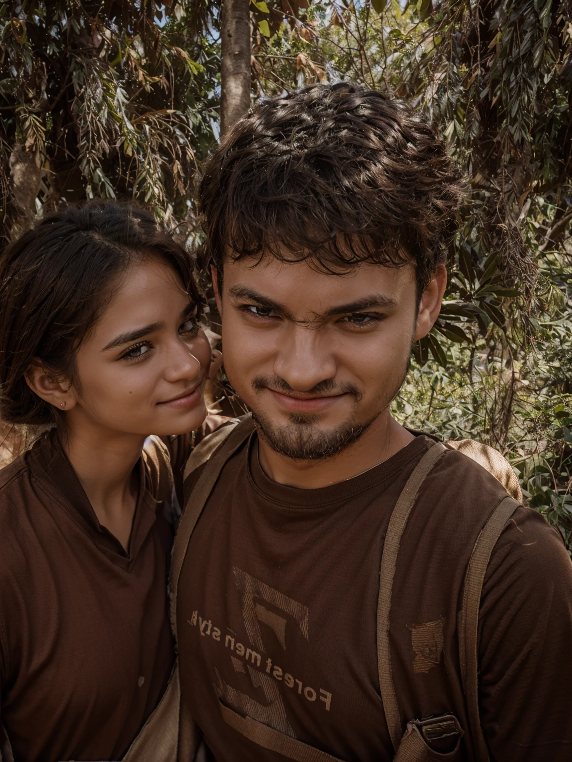 Cute couple, don't change the outfit and background. Make face super realistic 8k ,remove extra scratches lines on girl's face .