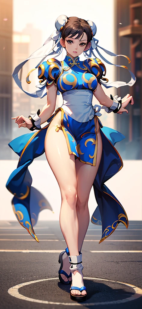 (Chun-Li:1.4),((masterpiece)), ((best quality)), ((ultra detailed)), ((kawaii)), cute, (lovely), ((extremely detailed)), ((8K)), (beautiful), full body,solo, standing,tiny breast
