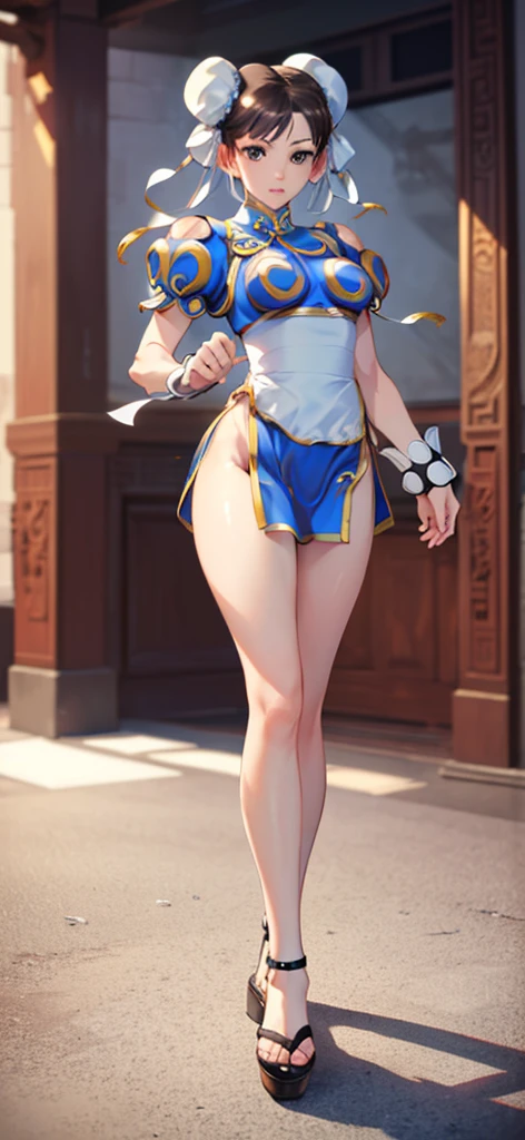 (Chun-Li:1.4),((masterpiece)), ((best quality)), ((ultra detailed)), ((kawaii)), cute, (lovely), ((extremely detailed)), ((8K)), (beautiful), full body,solo, standing,tiny breast