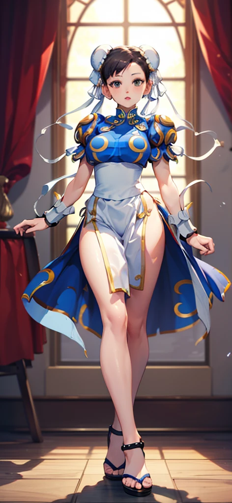 (Chun-Li:1.4),((masterpiece)), ((best quality)), ((ultra detailed)), ((kawaii)), cute, (lovely), ((extremely detailed)), ((8K)), (beautiful), full body,solo, standing