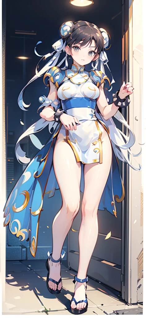 (Chun-Li:1.4),((masterpiece)), ((best quality)), ((ultra detailed)), ((kawaii)), cute, (lovely), ((extremely detailed)), ((8K)), (beautiful), full body,solo,tiny breast
