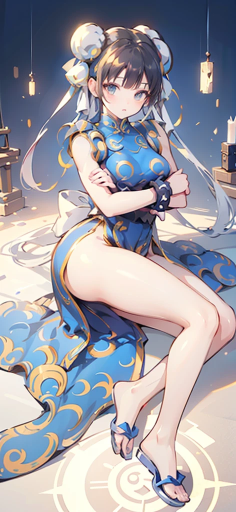 (Chun-Li:1.4),((masterpiece)), ((best quality)), ((ultra detailed)), ((kawaii)), cute, (lovely), ((extremely detailed)), ((8K)), (beautiful), full body,solo,tiny breast