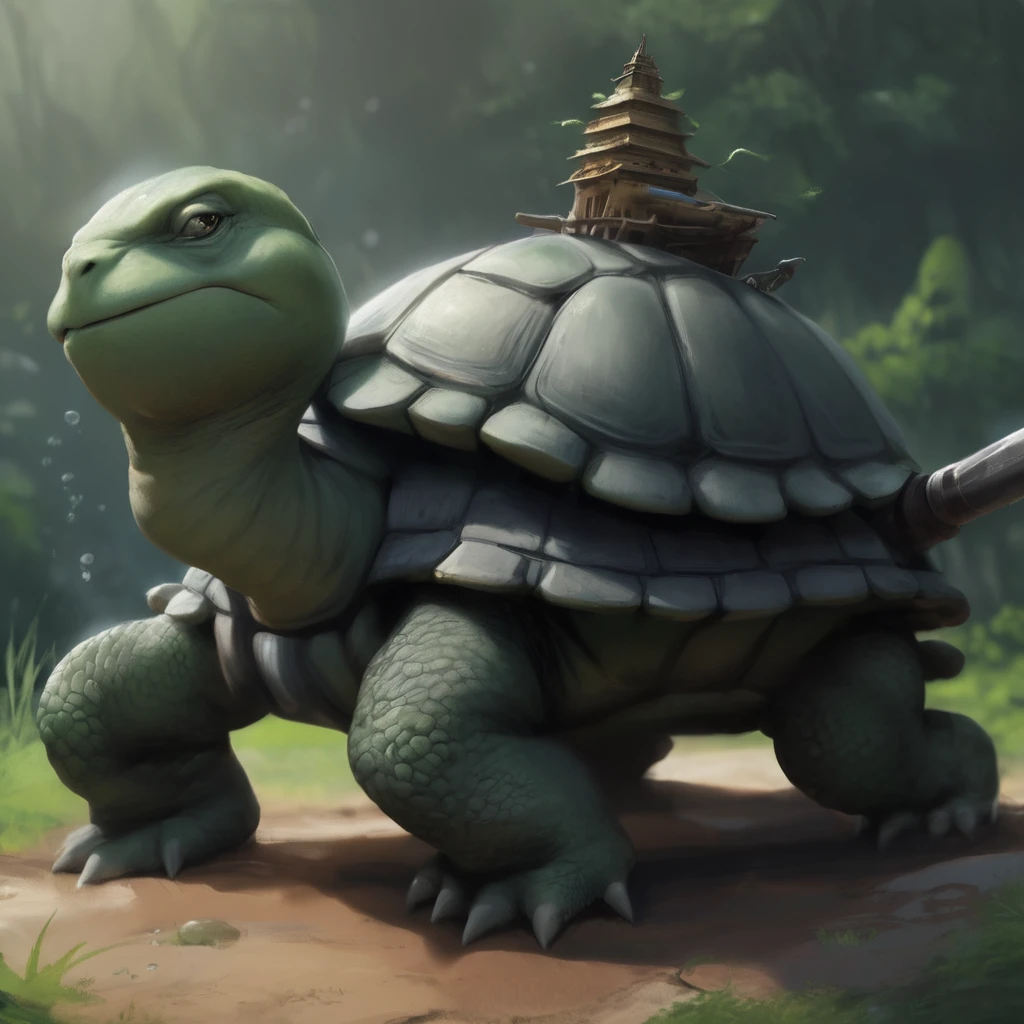 A Turtle、Has a huge cannon on its back、Like a tank