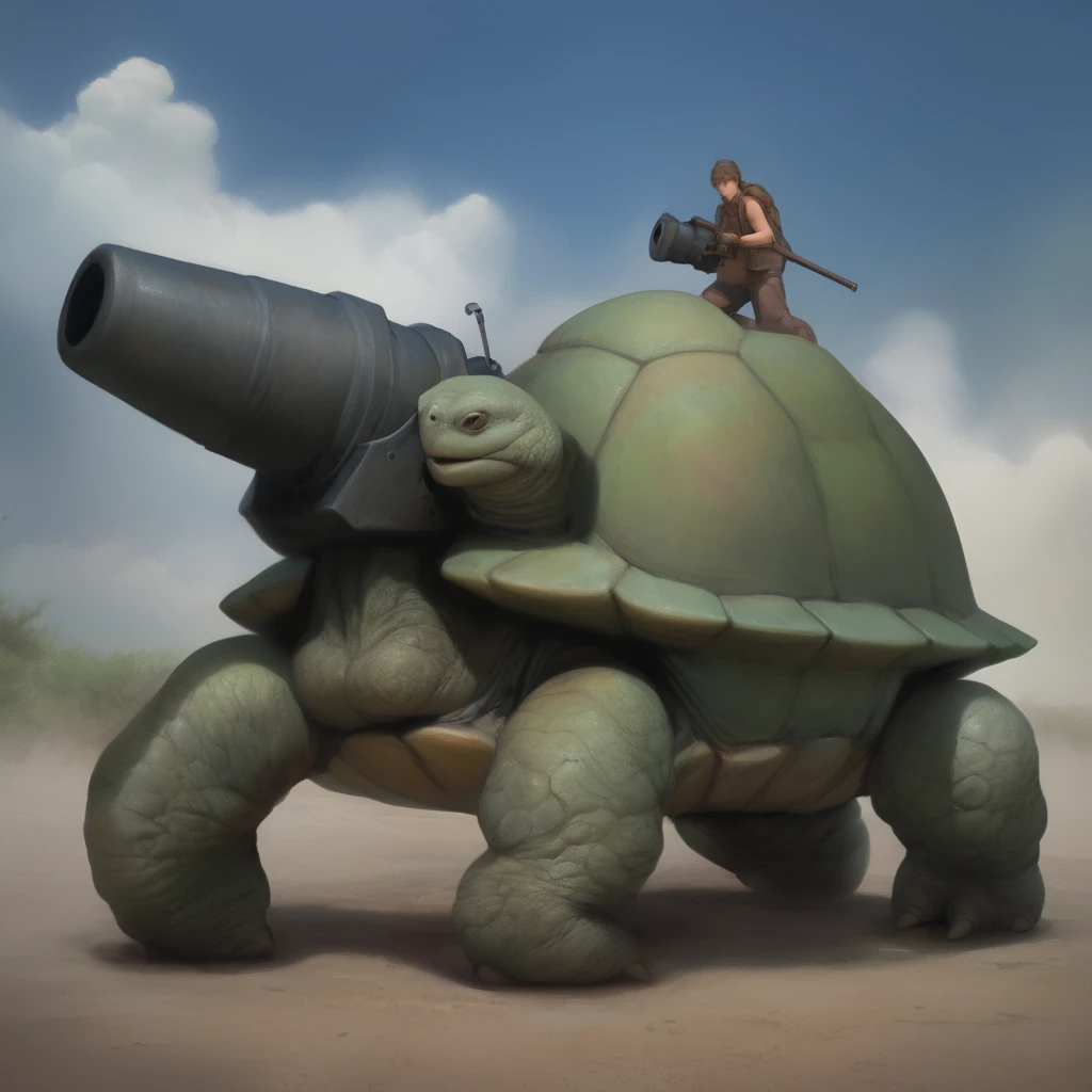 A Turtle、Has a huge cannon on its back、Like a tank