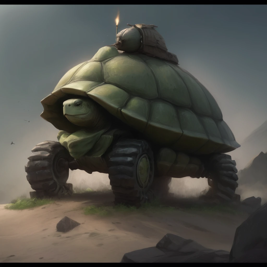 A Turtle、Has a huge cannon on its back、Like a tank