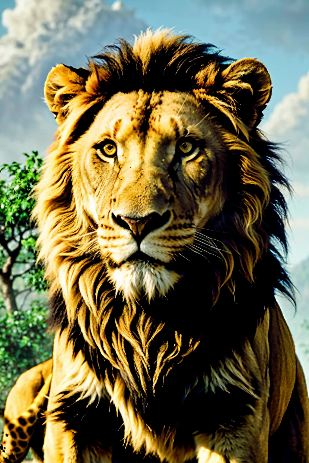 mage Prompt: An old and wise lion, the king of the jungle, sitting majestically. hyper-realistic, 8k,ultra, pixar style, Disney style, cinema 4d, --ar 3:2