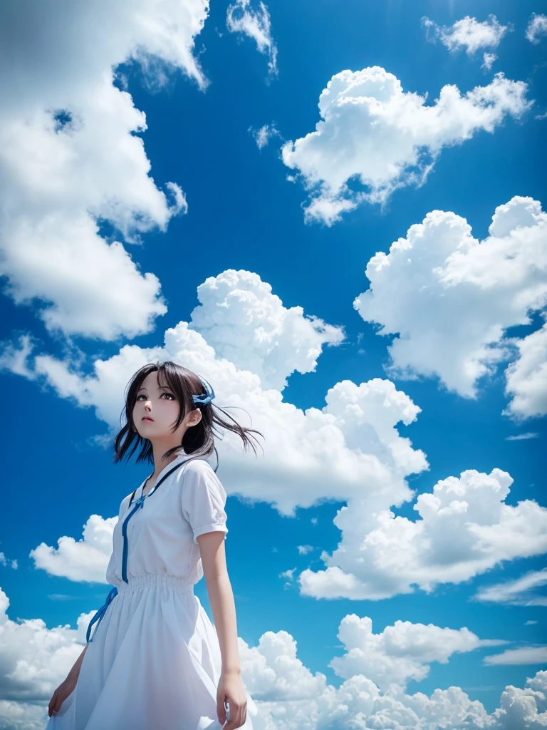 Beautiful blue sky　White cloud　Nostalgic　anime