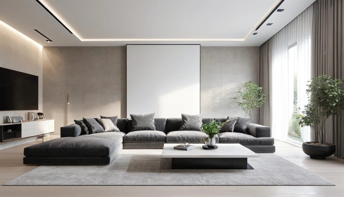 large living room in a modern minimalist style,