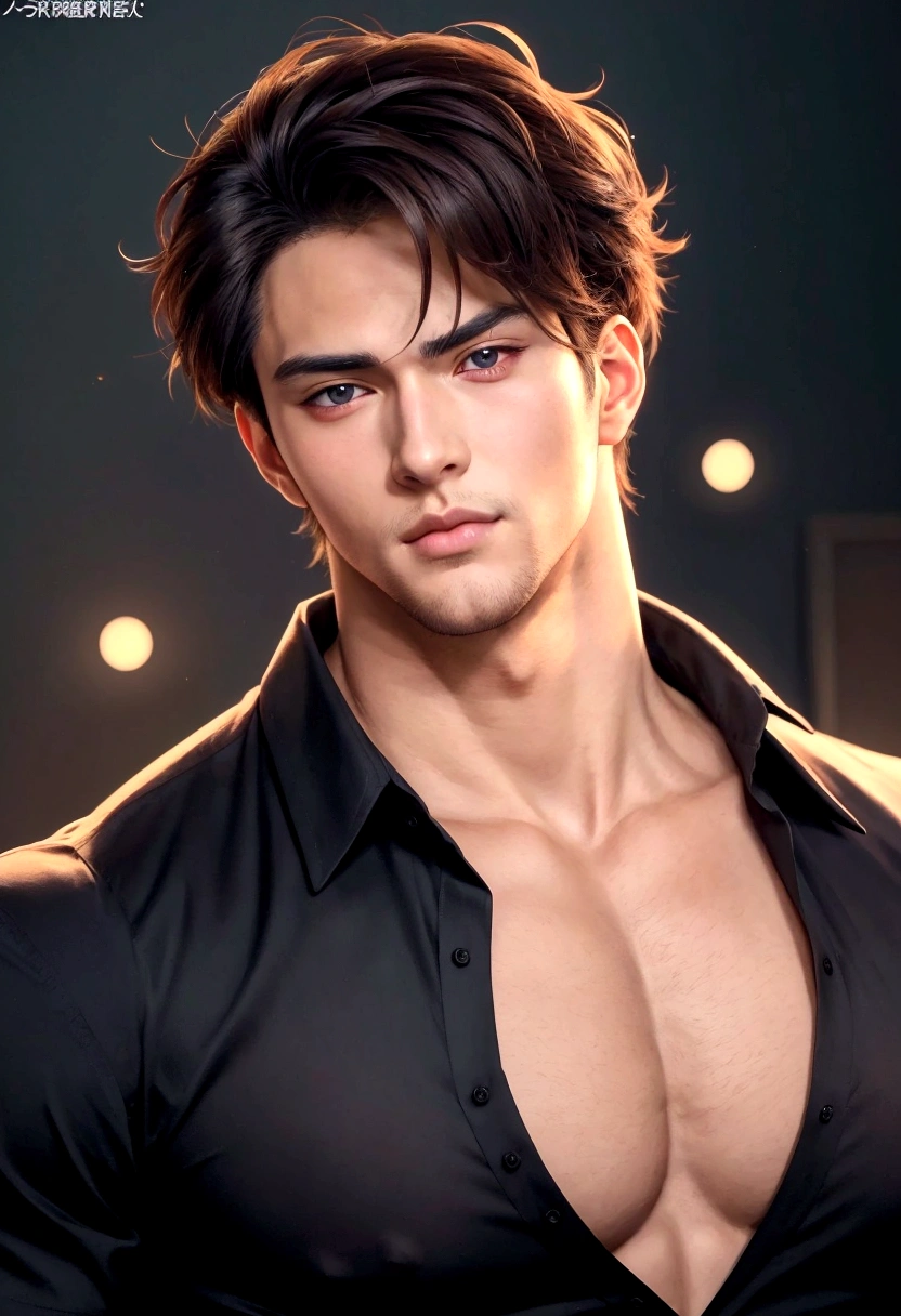 ((best quality)), ((masterpiece)), (detailed), a man with a shirt on and no shirt on, looking at the camera, big chest, anime handsome man, anime portrait of a handsome man, handsome stunning realistic, handsome anime pose, beautiful prince, human male character art, male anime character, male anime style
