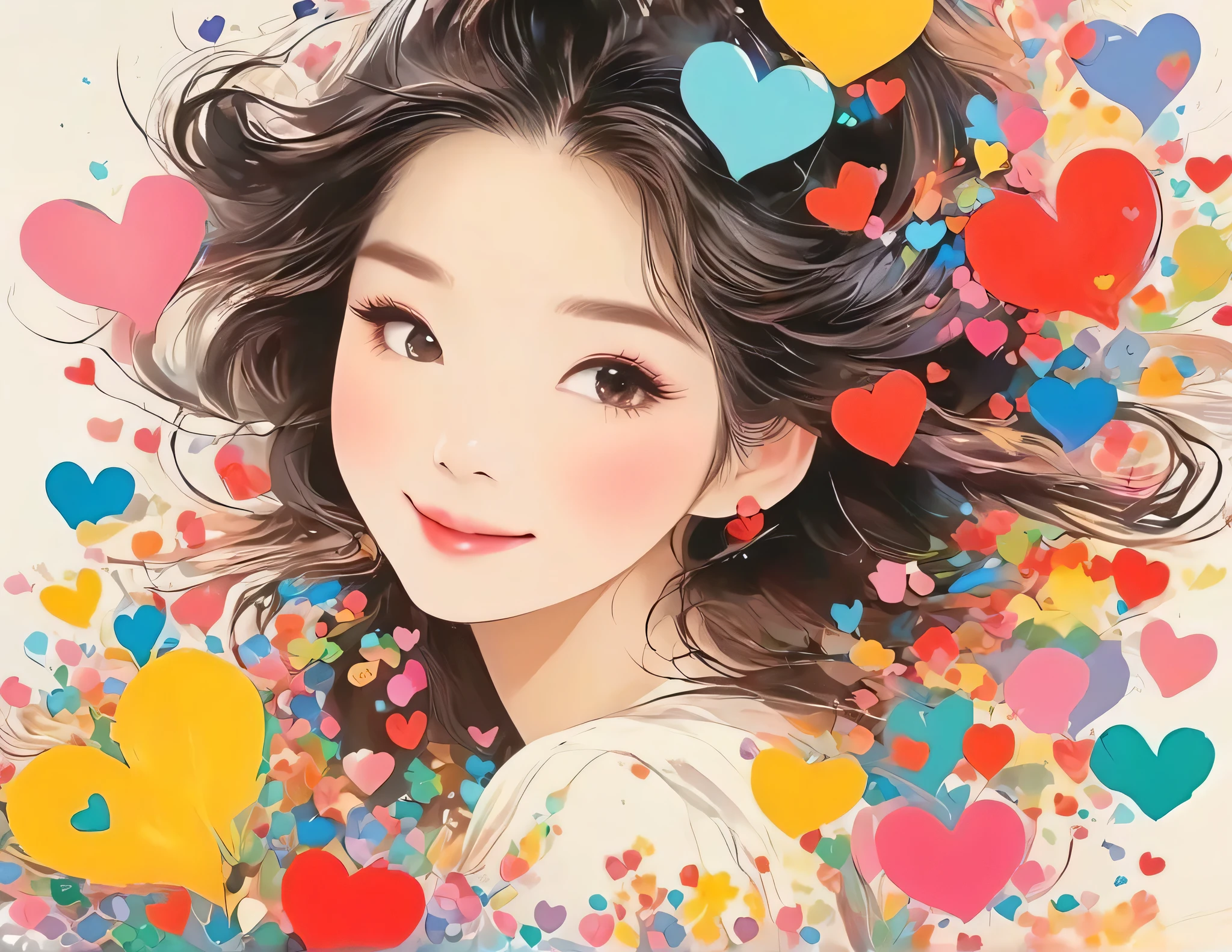 Mai Yoneyama style, Simple Line Initialism,Abstract art, colorful hearts ,(((The most beautiful girl of all time))), (((chibi))), (((Cute amoeba))), nap、best smile