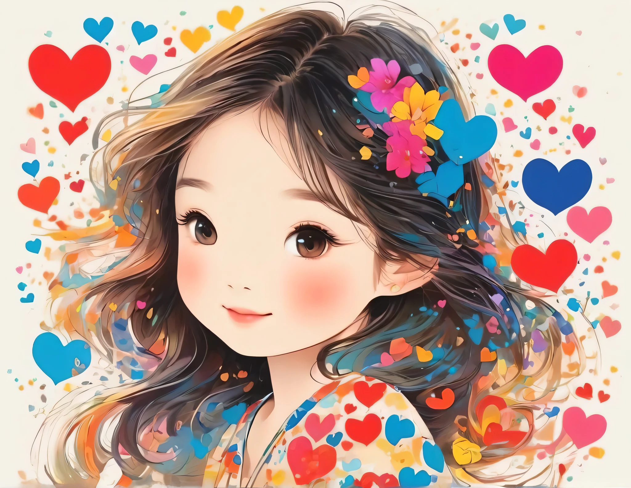Mai Yoneyama style, Simple Line Initialism,Abstract art, colorful hearts ,(((The most beautiful girl of all time))), (((chibi))), (((Cute amoeba))), nap、best smile