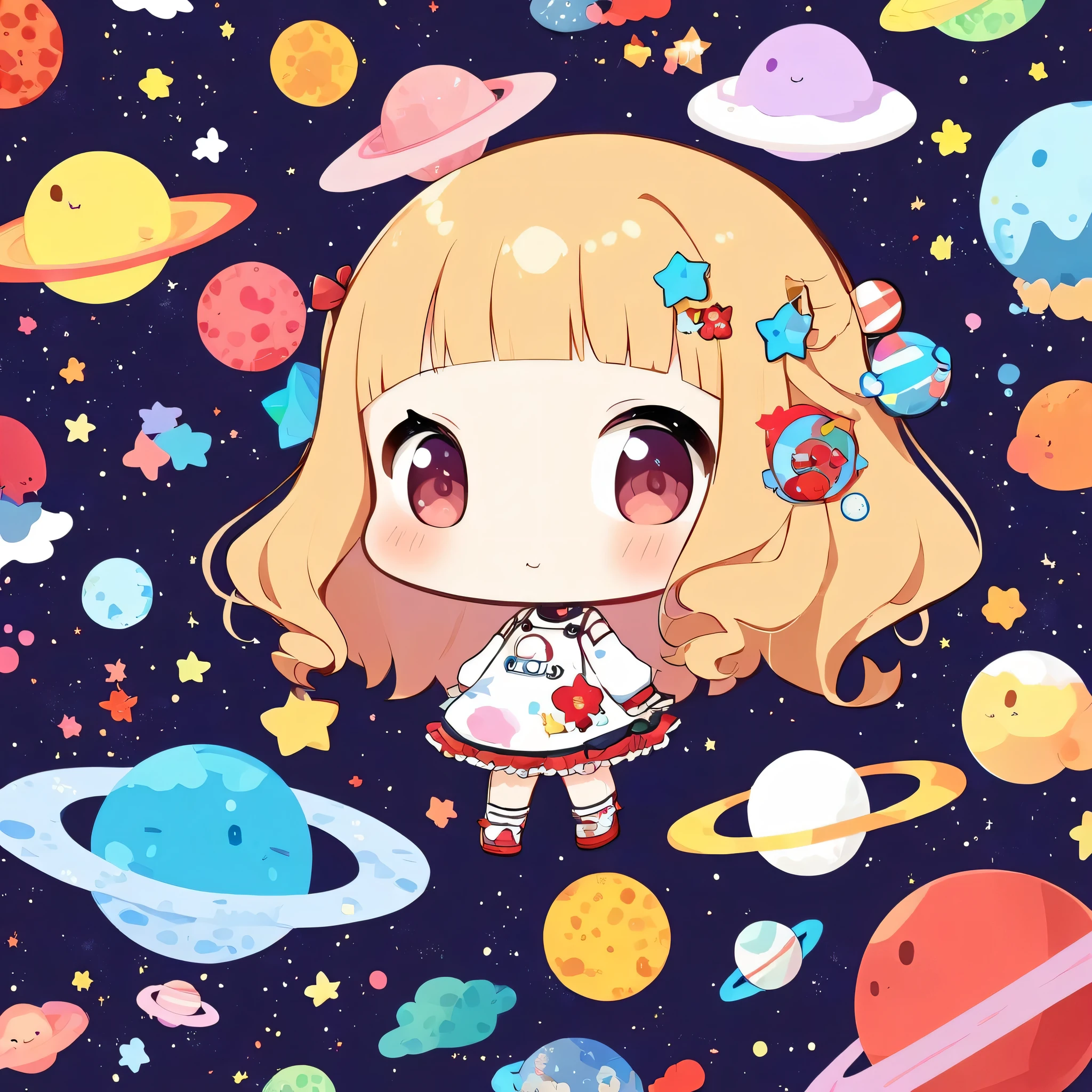 Black Star Red and White style、Kawaii Design, The most beautiful girl of all time、chibi, (((Cute and colorful amoeba))), (((Space Exploration)))